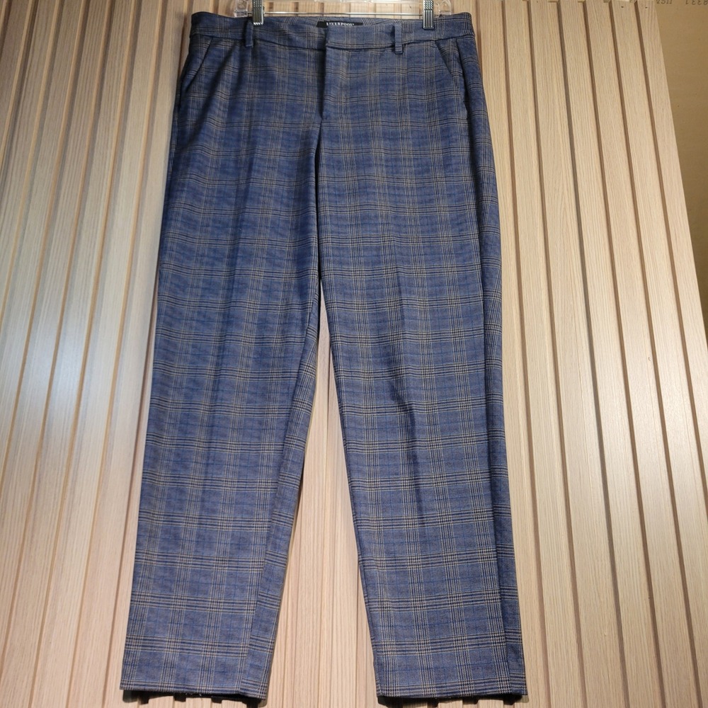 Liverpool Plaid Trousers Women 12 Blue Excellent Slim Straight Glen Check Pants